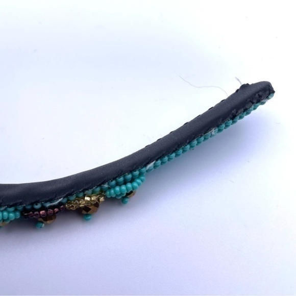 Beaded Headband Turquoise Blue Glass Beads Handmade In Guatemala - Picture 4 of 5